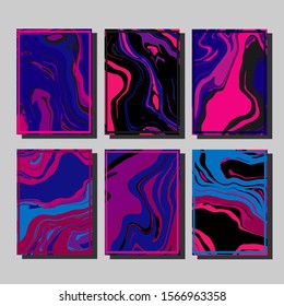 Abstract Fluid creative templates, cards, color covers set. Geometric design, liquids, shapes. Trendy vector collection.