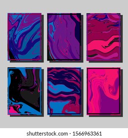 Abstract Fluid creative templates, cards, color covers set. Geometric design, liquids, shapes. Trendy vector collection.