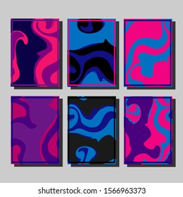 Abstract Fluid creative templates, cards, color covers set. Geometric design, liquids, shapes. Trendy vector collection.