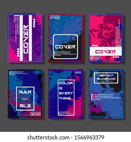 Abstract Fluid creative templates, cards, color covers set. Geometric design, liquids, shapes. Trendy vector collection.