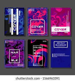 Abstract Fluid creative templates, cards, color covers set. Geometric design, liquids, shapes. Trendy vector collection.