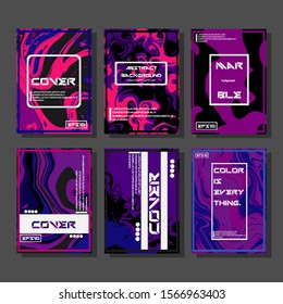 Abstract Fluid creative templates, cards, color covers set. Geometric design, liquids, shapes. Trendy vector collection.