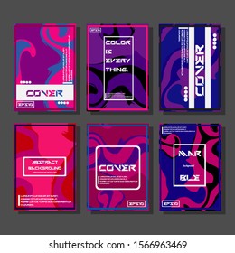 Abstract Fluid creative templates, cards, color covers set. Geometric design, liquids, shapes. Trendy vector collection.