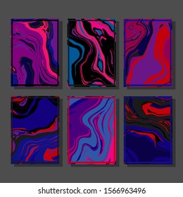 Abstract Fluid creative templates, cards, color covers set. Geometric design, liquids, shapes. Trendy vector collection.