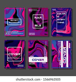 Abstract Fluid creative templates, cards, color covers set. Geometric design, liquids, shapes. Trendy vector collection.