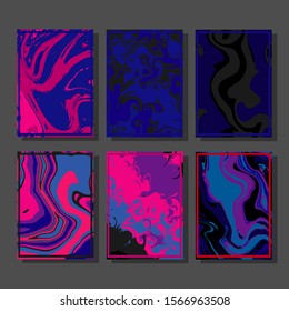 Abstract Fluid creative templates, cards, color covers set. Geometric design, liquids, shapes. Trendy vector collection.