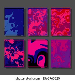 Abstract Fluid creative templates, cards, color covers set. Geometric design, liquids, shapes. Trendy vector collection.