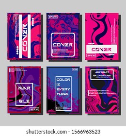 Abstract Fluid creative templates, cards, color covers set. Geometric design, liquids, shapes. Trendy vector collection.