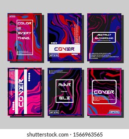 Abstract Fluid creative templates, cards, color covers set. Geometric design, liquids, shapes. Trendy vector collection.