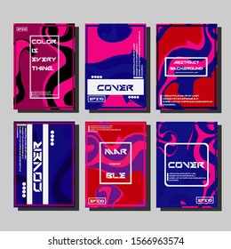 Abstract Fluid creative templates, cards, color covers set. Geometric design, liquids, shapes. Trendy vector collection.