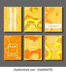 Abstract Fluid creative templates, cards, color covers set. Geometric design, liquids, shapes. Trendy vector collection.