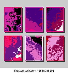 Abstract Fluid creative templates, cards, color covers set. Geometric design, liquids, shapes. Trendy vector collection.