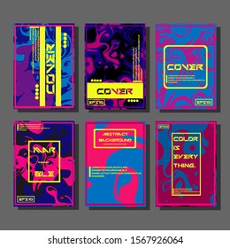 Abstract Fluid creative templates, cards, color covers set. Geometric design, liquids, shapes. Trendy vector collection.