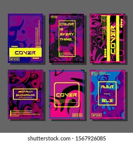 Abstract Fluid creative templates, cards, color covers set. Geometric design, liquids, shapes. Trendy vector collection.