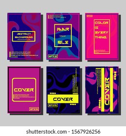 Abstract Fluid creative templates, cards, color covers set. Geometric design, liquids, shapes. Trendy vector collection.