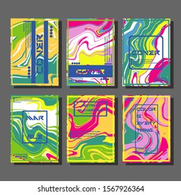Abstract Fluid creative templates, cards, color covers set. Geometric design, liquids, shapes. Trendy vector collection.
