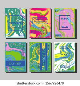 Abstract Fluid creative templates, cards, color covers set. Geometric design, liquids, shapes. Trendy vector collection.