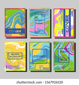 Abstract Fluid creative templates, cards, color covers set. Geometric design, liquids, shapes. Trendy vector collection.