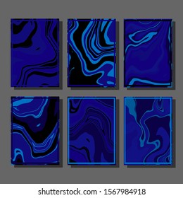 Abstract Fluid creative templates, cards, color covers set. Geometric design, liquids, shapes. Trendy vector collection.