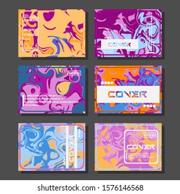 Abstract Fluid creative templates, cards, color covers set. Geometric design, liquids, shapes. Trendy vector collection.