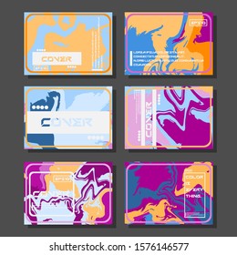 Abstract Fluid creative templates, cards, color covers set. Geometric design, liquids, shapes. Trendy vector collection.