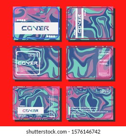 Abstract Fluid creative templates, cards, color covers set. Geometric design, liquids, shapes. Trendy vector collection.