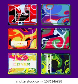 Abstract Fluid creative templates, cards, color covers set. Geometric design, liquids, shapes. Trendy vector collection.
