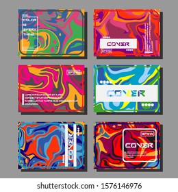 Abstract Fluid creative templates, cards, color covers set. Geometric design, liquids, shapes. Trendy vector collection.