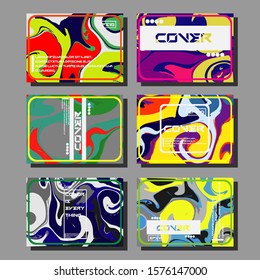Abstract Fluid creative templates, cards, color covers set. Geometric design, liquids, shapes. Trendy vector collection.