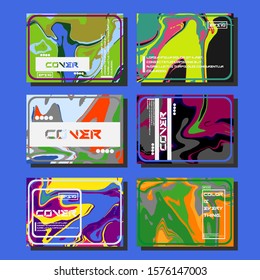 Abstract Fluid creative templates, cards, color covers set. Geometric design, liquids, shapes. Trendy vector collection.