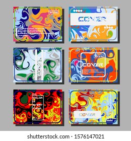 Abstract Fluid creative templates, cards, color covers set. Geometric design, liquids, shapes. Trendy vector collection.