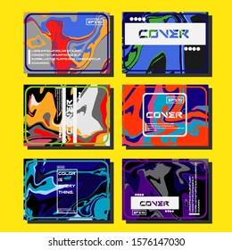 Abstract Fluid creative templates, cards, color covers set. Geometric design, liquids, shapes. Trendy vector collection.
