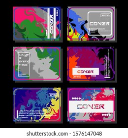 Abstract Fluid creative templates, cards, color covers set. Geometric design, liquids, shapes. Trendy vector collection.
