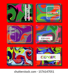 Abstract Fluid creative templates, cards, color covers set. Geometric design, liquids, shapes. Trendy vector collection.