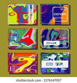 Abstract Fluid creative templates, cards, color covers set. Geometric design, liquids, shapes. Trendy vector collection.
