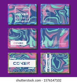 Abstract Fluid creative templates, cards, color covers set. Geometric design, liquids, shapes. Trendy vector collection.
