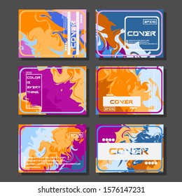 Abstract Fluid creative templates, cards, color covers set. Geometric design, liquids, shapes. Trendy vector collection.
