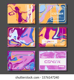 Abstract Fluid creative templates, cards, color covers set. Geometric design, liquids, shapes. Trendy vector collection.