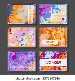 Abstract Fluid creative templates, cards, color covers set. Geometric design, liquids, shapes. Trendy vector collection.