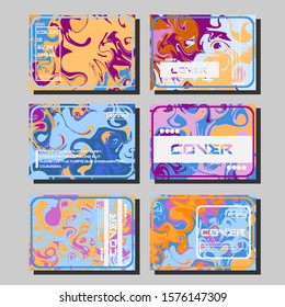 Abstract Fluid creative templates, cards, color covers set. Geometric design, liquids, shapes. Trendy vector collection.