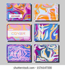 Abstract Fluid creative templates, cards, color covers set. Geometric design, liquids, shapes. Trendy vector collection.