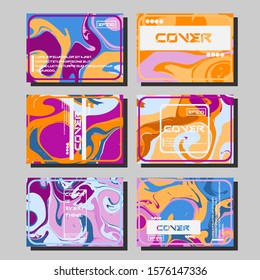 Abstract Fluid creative templates, cards, color covers set. Geometric design, liquids, shapes. Trendy vector collection.