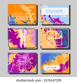 Abstract Fluid creative templates, cards, color covers set. Geometric design, liquids, shapes. Trendy vector collection.