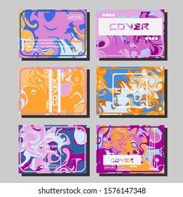 Abstract Fluid creative templates, cards, color covers set. Geometric design, liquids, shapes. Trendy vector collection.