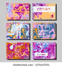 Abstract Fluid creative templates, cards, color covers set. Geometric design, liquids, shapes. Trendy vector collection.