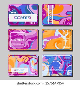 Abstract Fluid creative templates, cards, color covers set. Geometric design, liquids, shapes. Trendy vector collection.