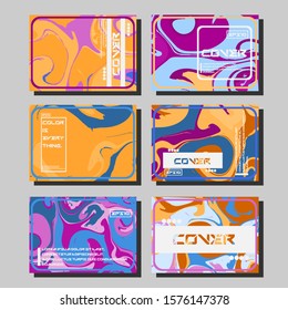 Abstract Fluid creative templates, cards, color covers set. Geometric design, liquids, shapes. Trendy vector collection.
