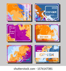 Abstract Fluid creative templates, cards, color covers set. Geometric design, liquids, shapes. Trendy vector collection.