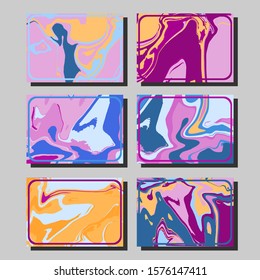 Abstract Fluid creative templates, cards, color covers set. Geometric design, liquids, shapes. Trendy vector collection.