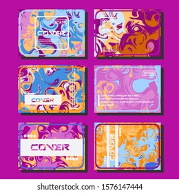 Abstract Fluid creative templates, cards, color covers set. Geometric design, liquids, shapes. Trendy vector collection.